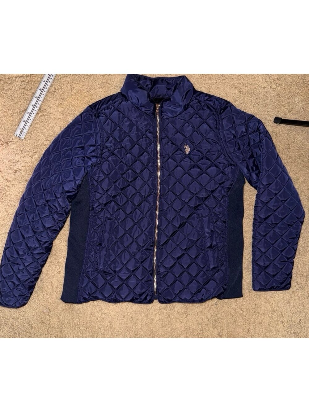 U.S. Polo Assn. women’s Quilted Side Knit Moto Jacket sz navy blue Sz L preppy